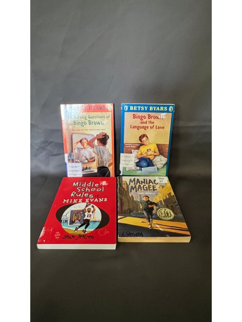 Set Of 4 Youth Chapter Books: Bingo Brown Maniac Magee Middle School Rules